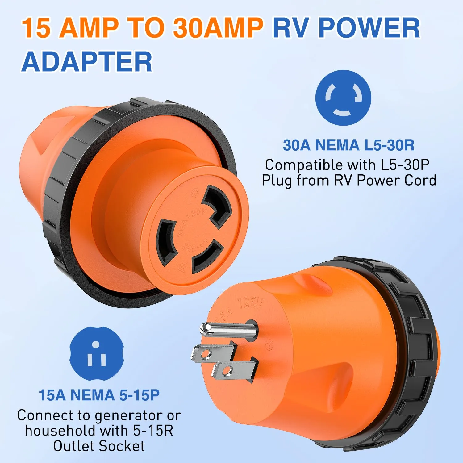 15Amp Male to 30Amp Twist Lock Female Power Adapter