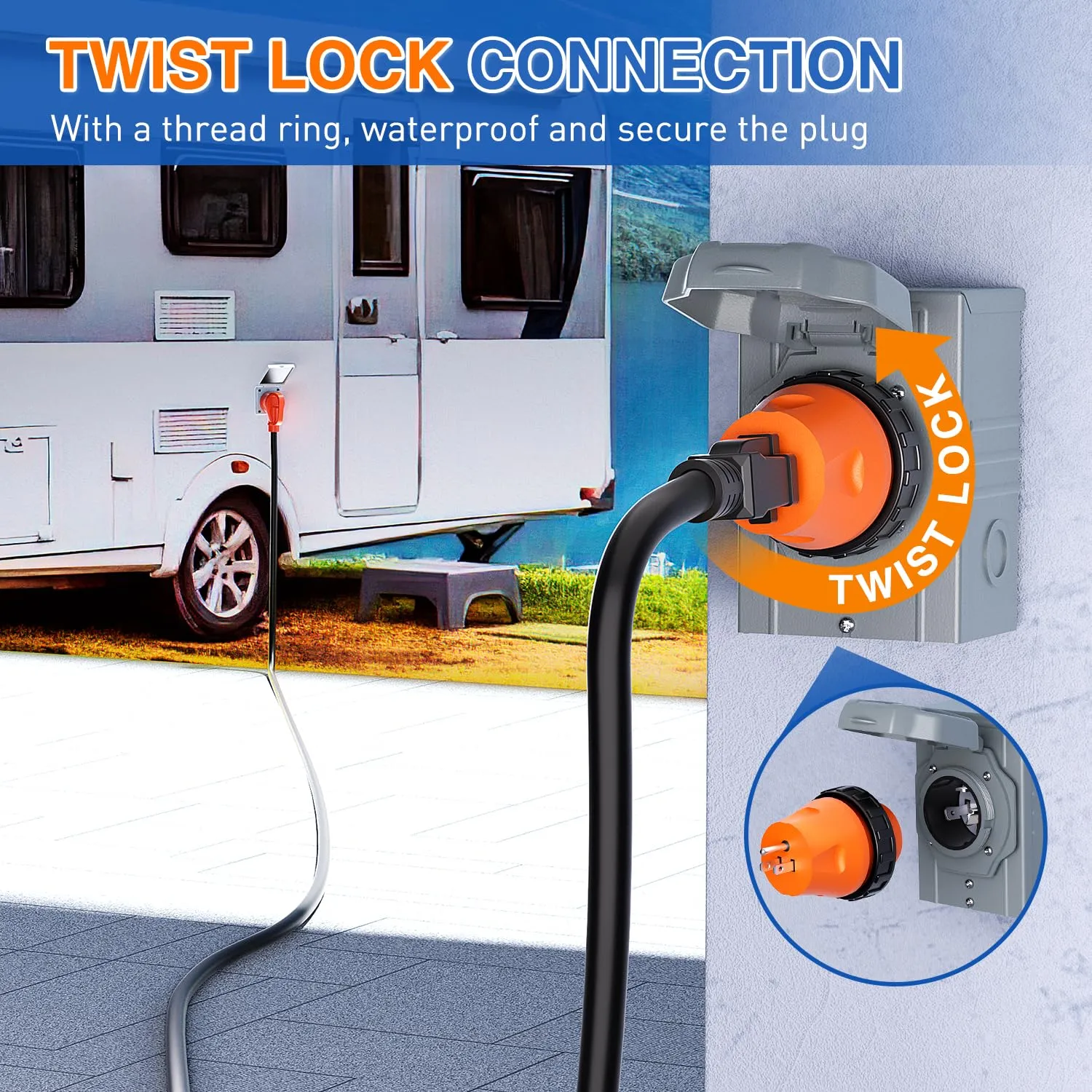 15Amp Male to 30Amp Twist Lock Female Power Adapter