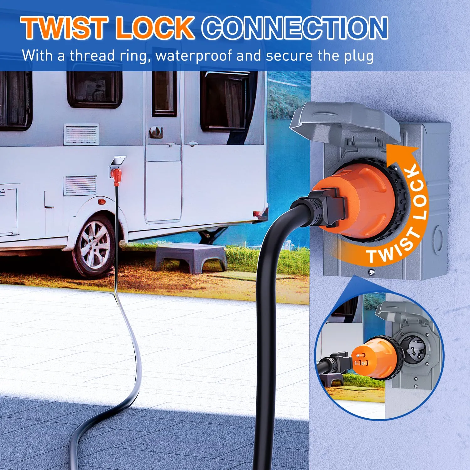 15Amp Male to 50Amp Twist Lock Female Power Adapter