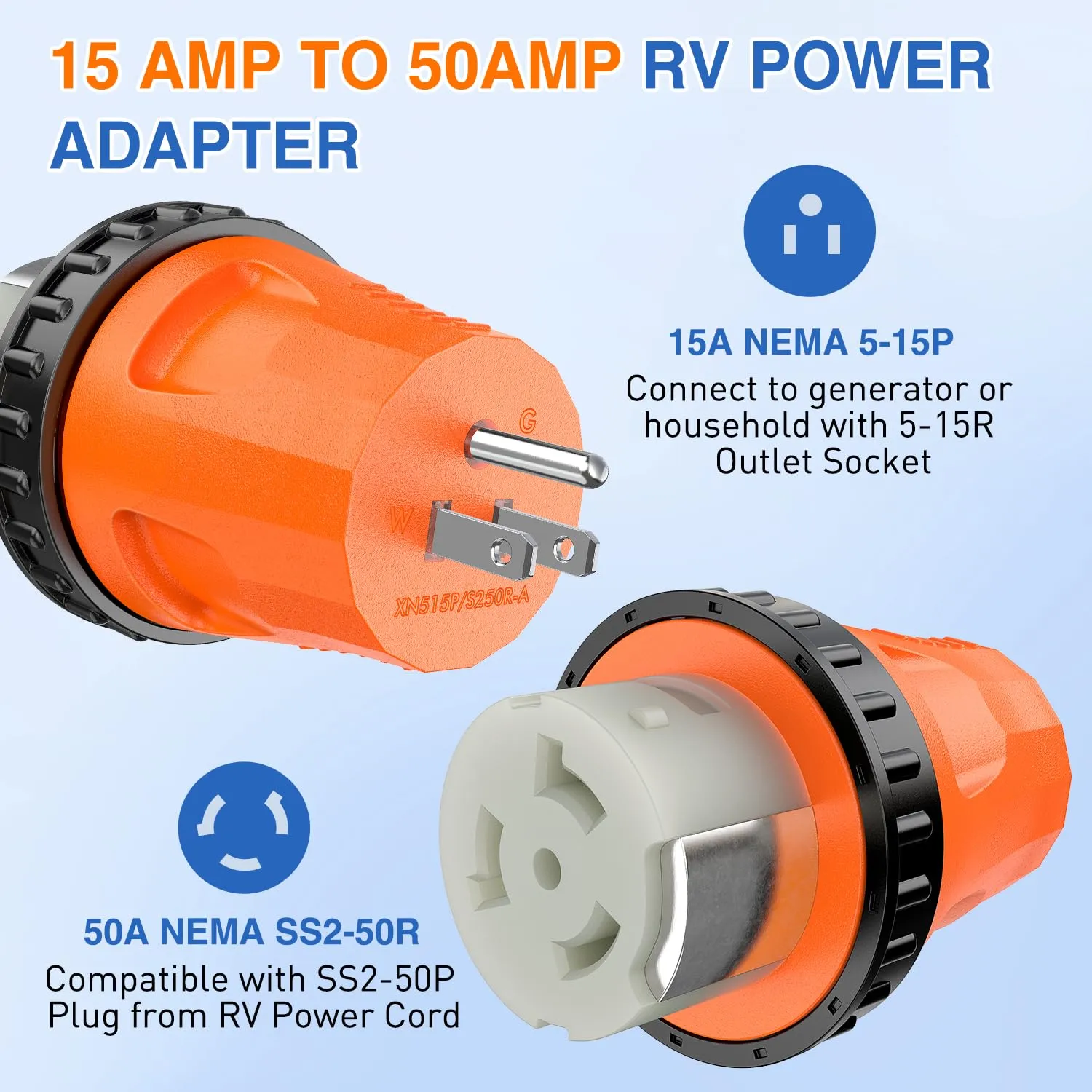 15Amp Male to 50Amp Twist Lock Female Power Adapter
