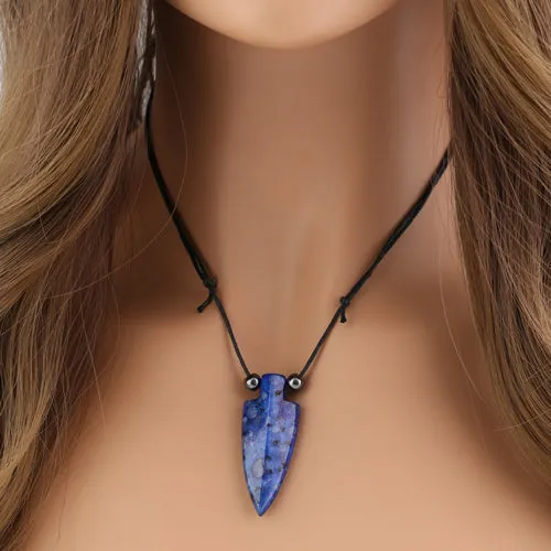 18x44mm Kiwi Lapis Arrowhead Adj Cord Necklace