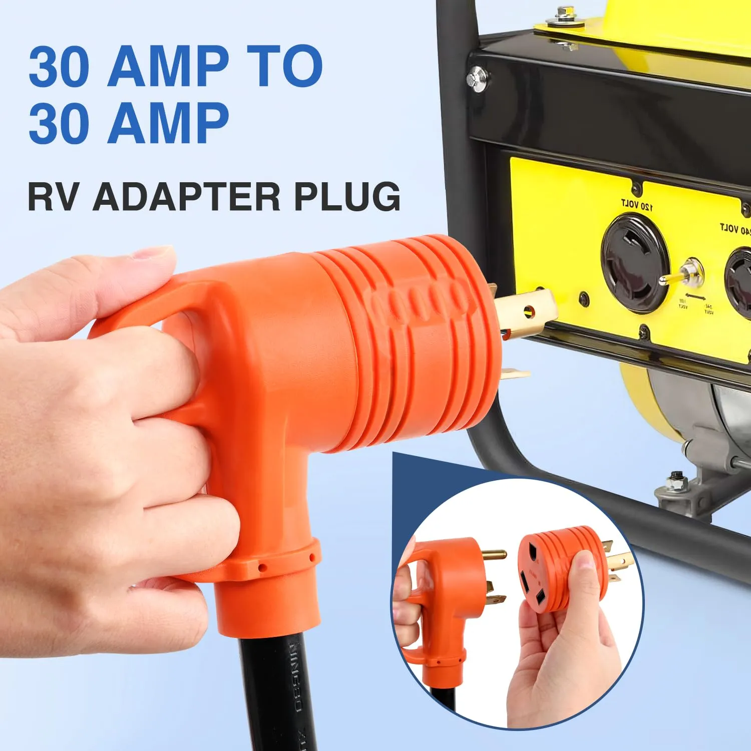 3 Prong 30Amp Male Twist Lock to 30Amp Female RV Power Adapter