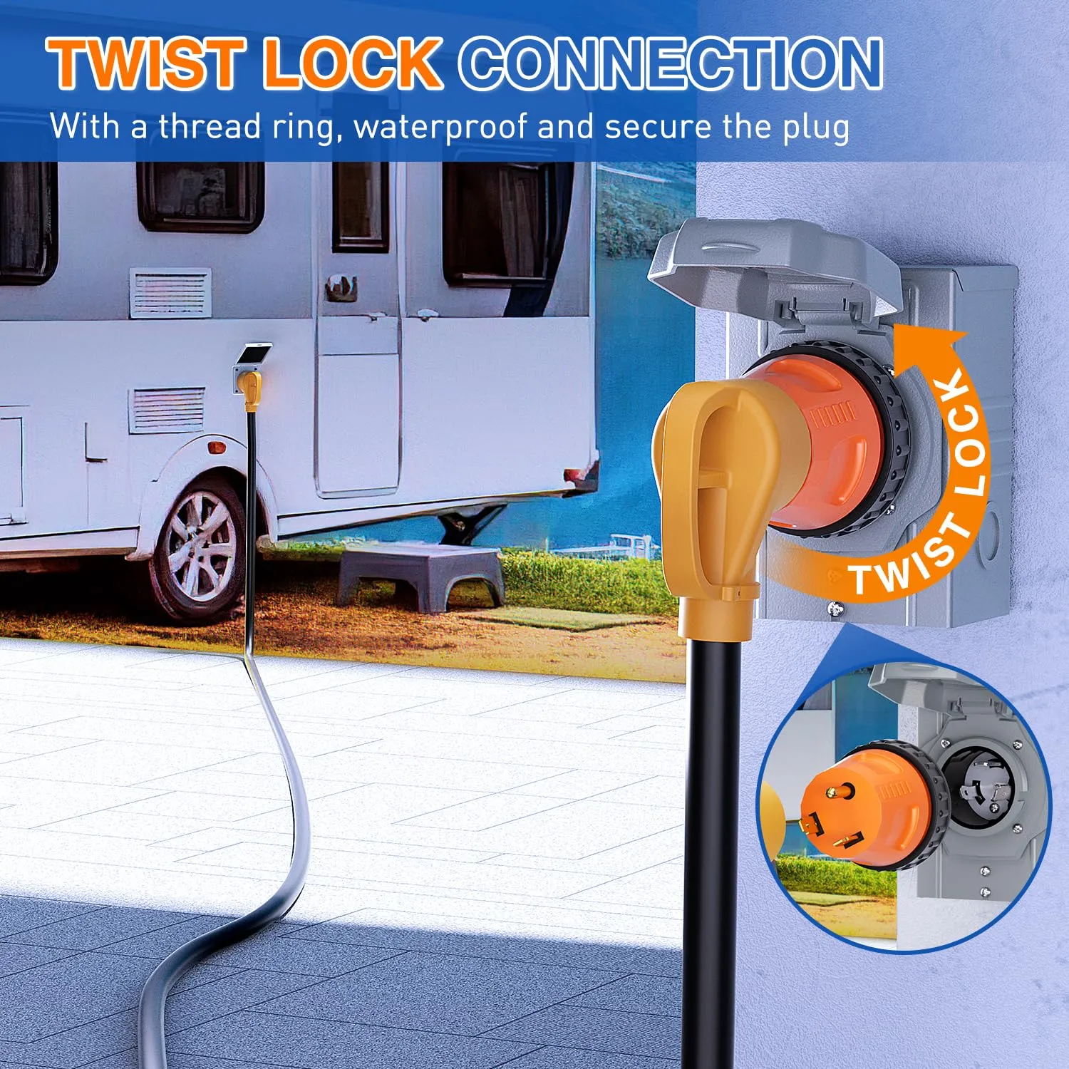 30Amp Male to 30Amp Twist Lock Female RV Power Adapter
