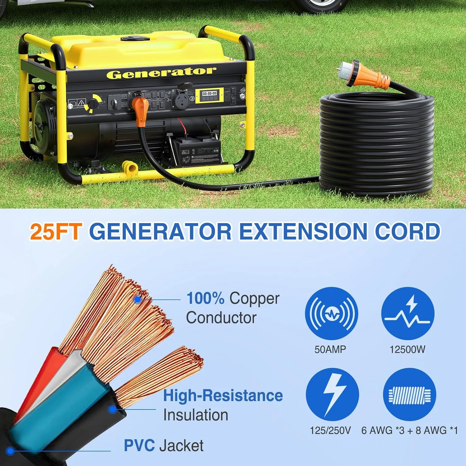 50Amp 25FT Generator Extension Cord