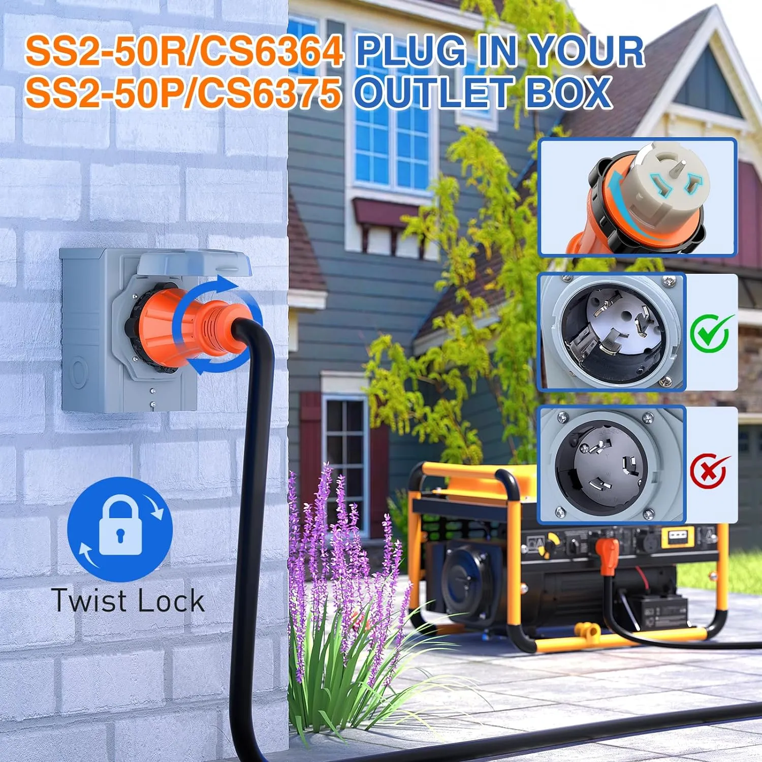 50Amp 50FT Generator Extension Cord