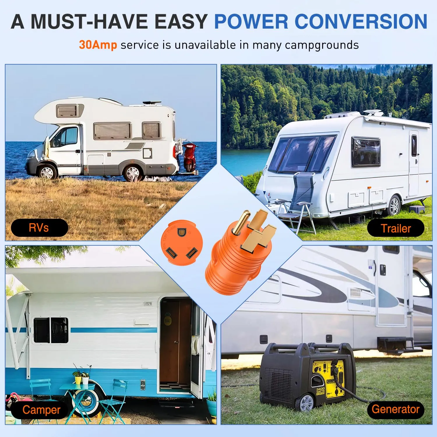 50Amp Male to 30Amp Female RV Power Adapter Plug