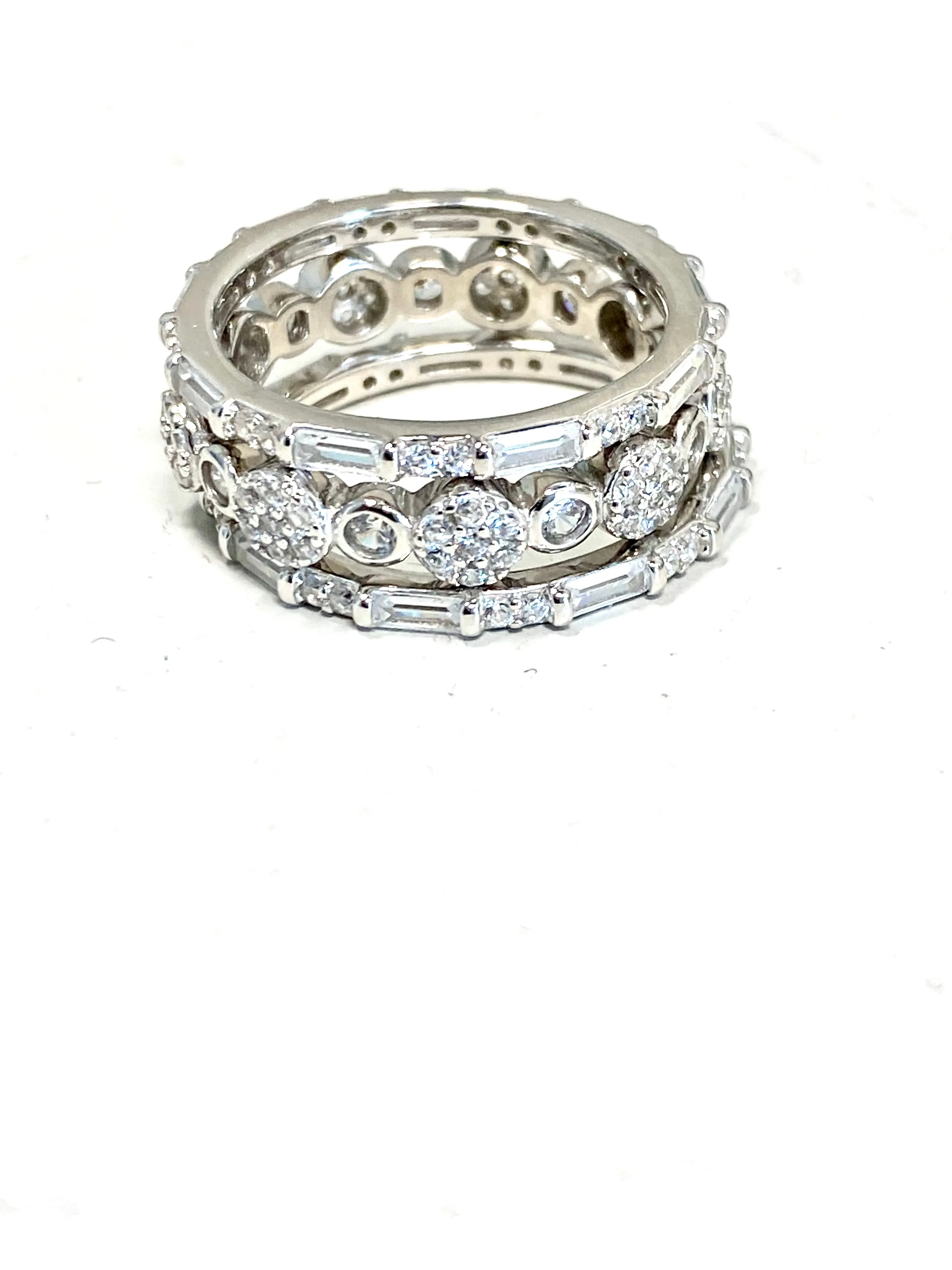 Baguette And CZ Stone Stackable Rings