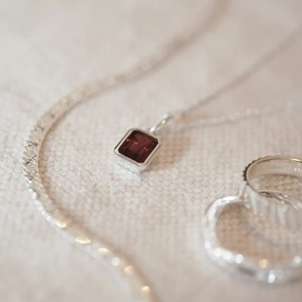 Birthstone Charm Necklace Sterling Silver