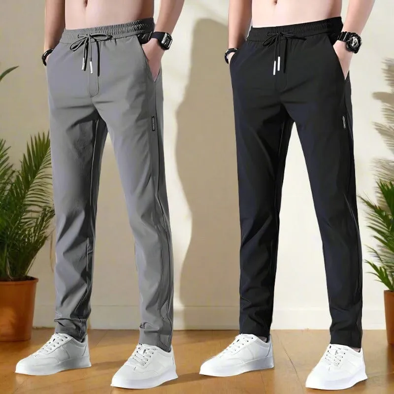 (Buy 1 Get 1 Free) Premium Men's High Stretch Skinny Lycra Pants (Black   Grey)