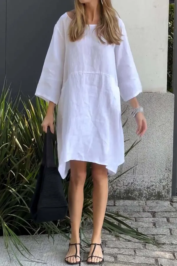 Buy 2 get free shippingCasual solid color cotton and linen dress