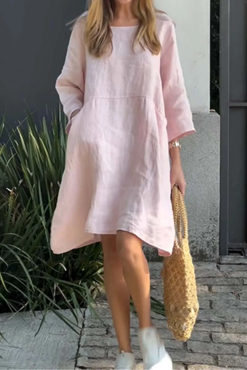 Buy 2 get free shippingCasual solid color cotton and linen dress