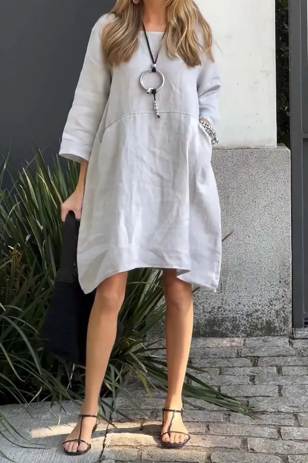 Buy 2 get free shippingCasual solid color cotton and linen dress