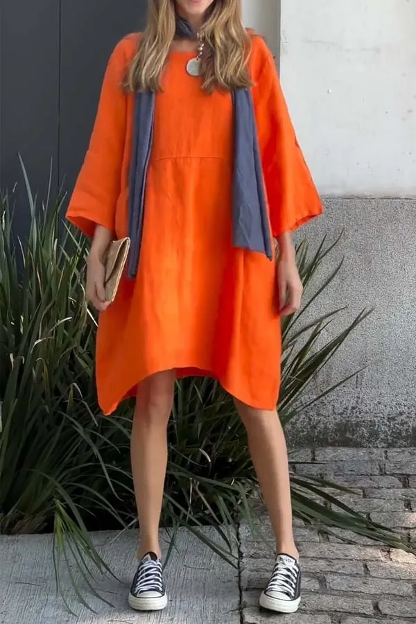 Buy 2 get free shippingCasual solid color cotton and linen dress