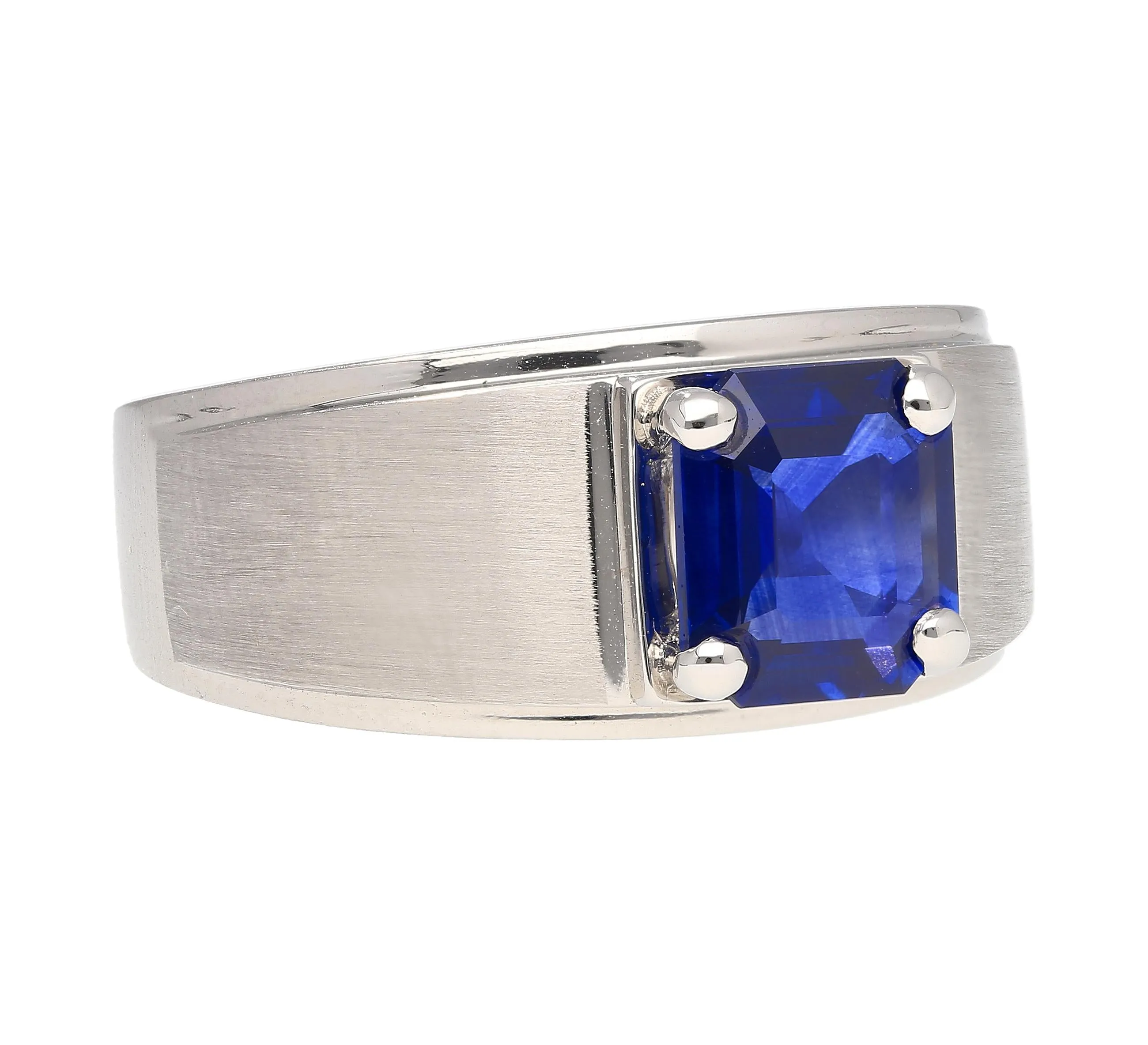 GIA Certified 2.23 Carat Square Cut Blue Sapphire Men's Matte Finish 18K Ring