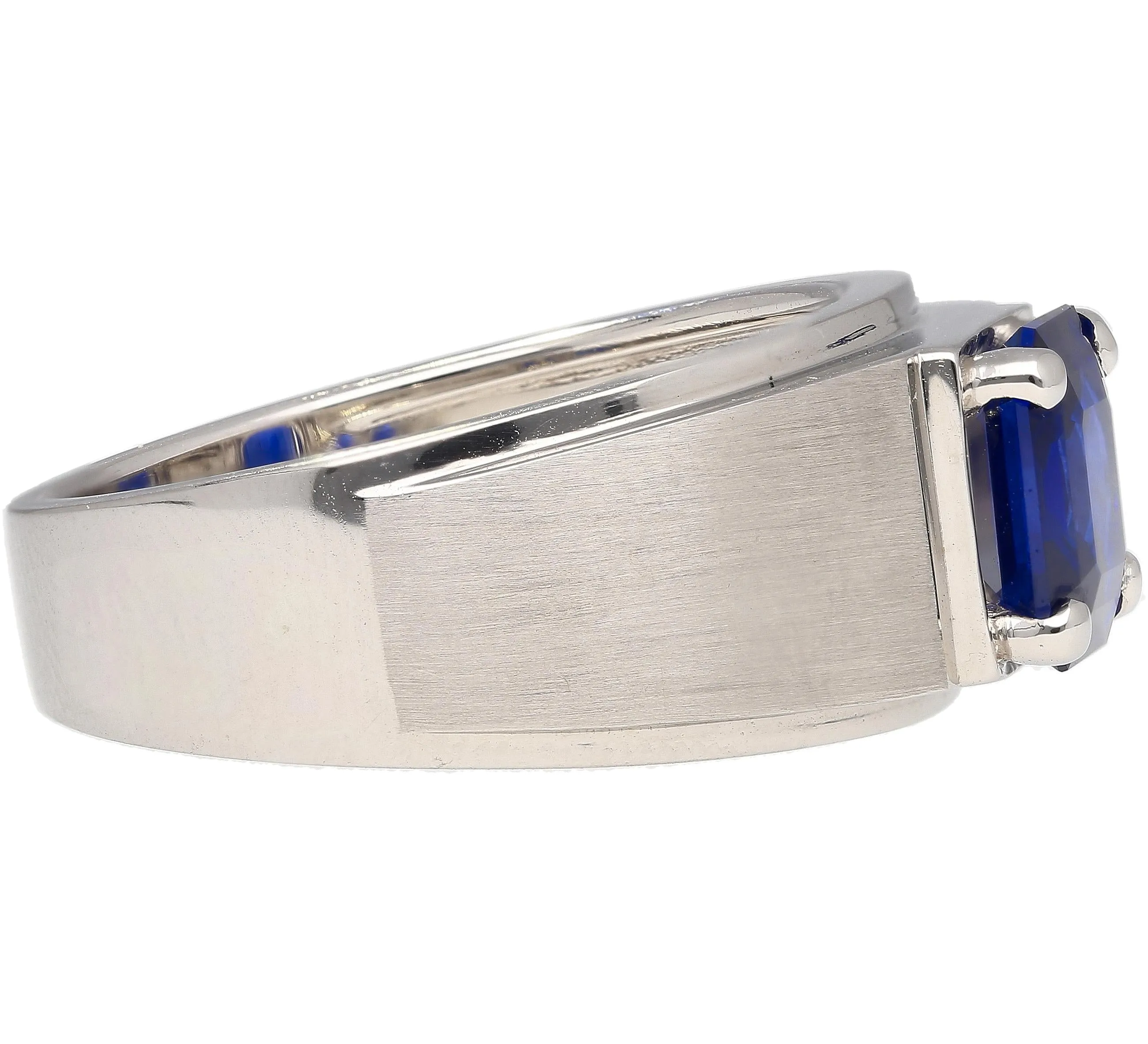 GIA Certified 2.23 Carat Square Cut Blue Sapphire Men's Matte Finish 18K Ring