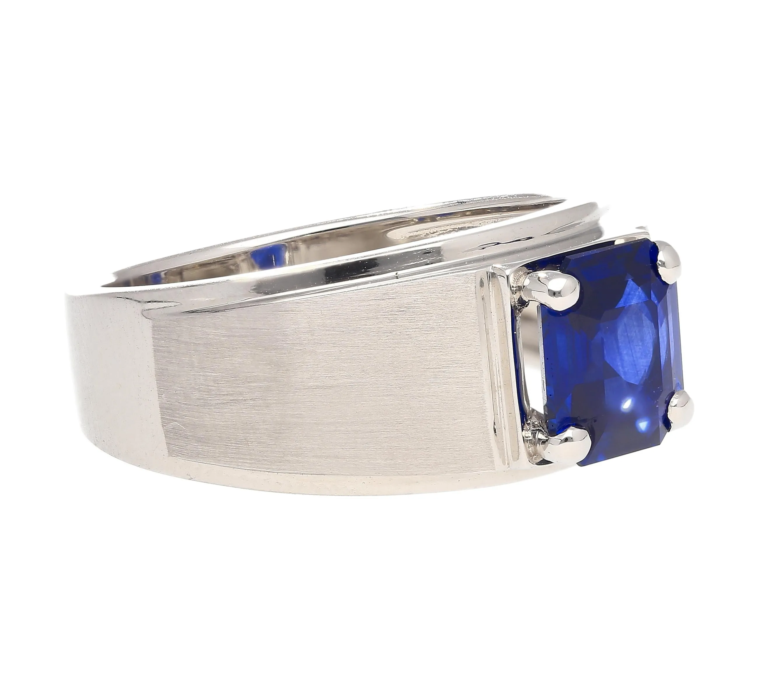 GIA Certified 2.23 Carat Square Cut Blue Sapphire Men's Matte Finish 18K Ring