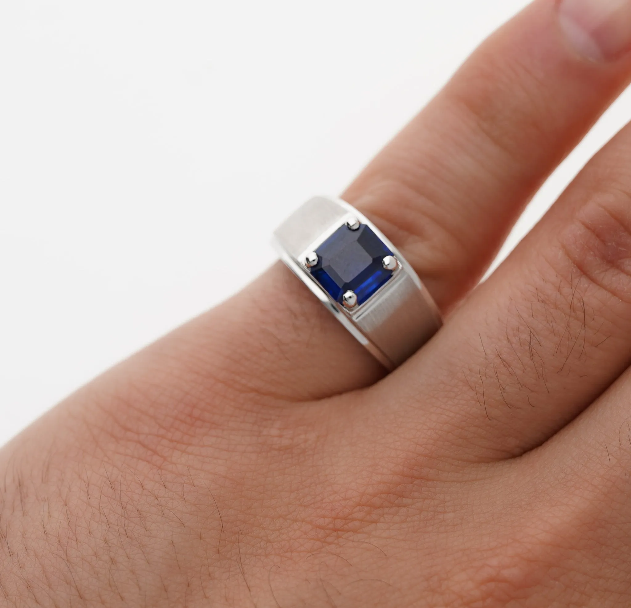 GIA Certified 2.23 Carat Square Cut Blue Sapphire Men's Matte Finish 18K Ring