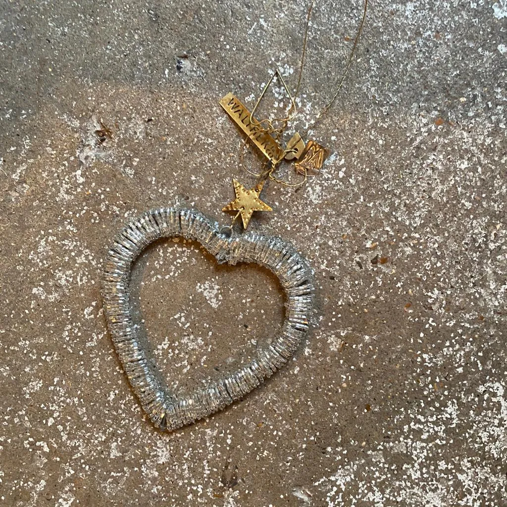 Hanging Silver Beaded Heart Decoration - Walther & Co, Denmark
