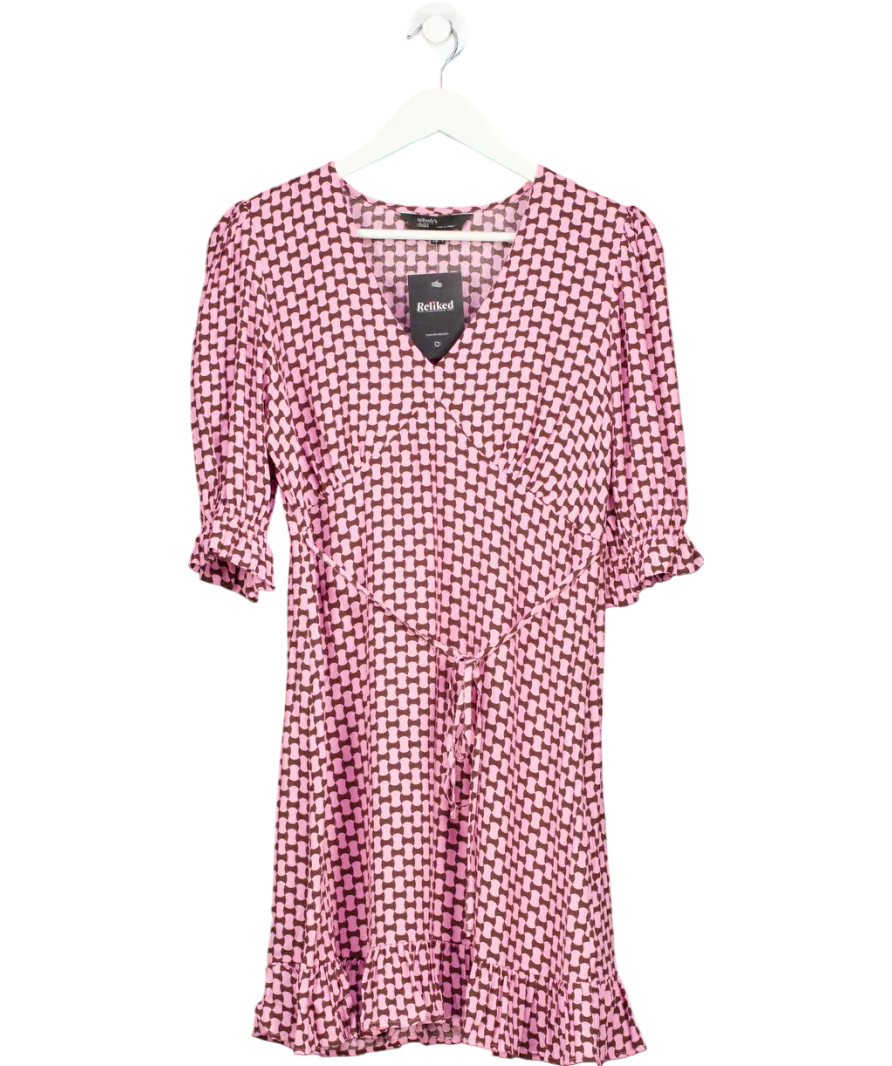 Nobody's Child Pink / Brown Geometric Print Mini Dress UK 10