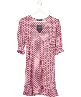 Nobody's Child Pink / Brown Geometric Print Mini Dress UK 10