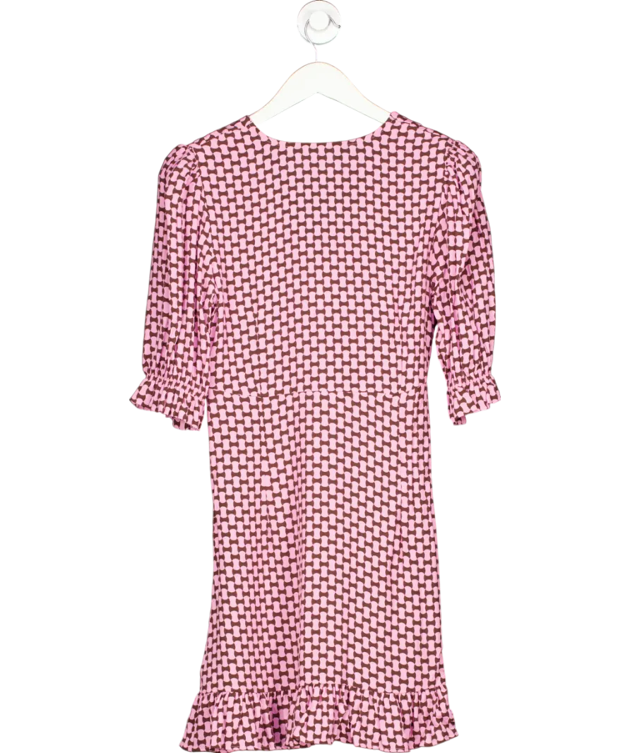 Nobody's Child Pink / Brown Geometric Print Mini Dress UK 10