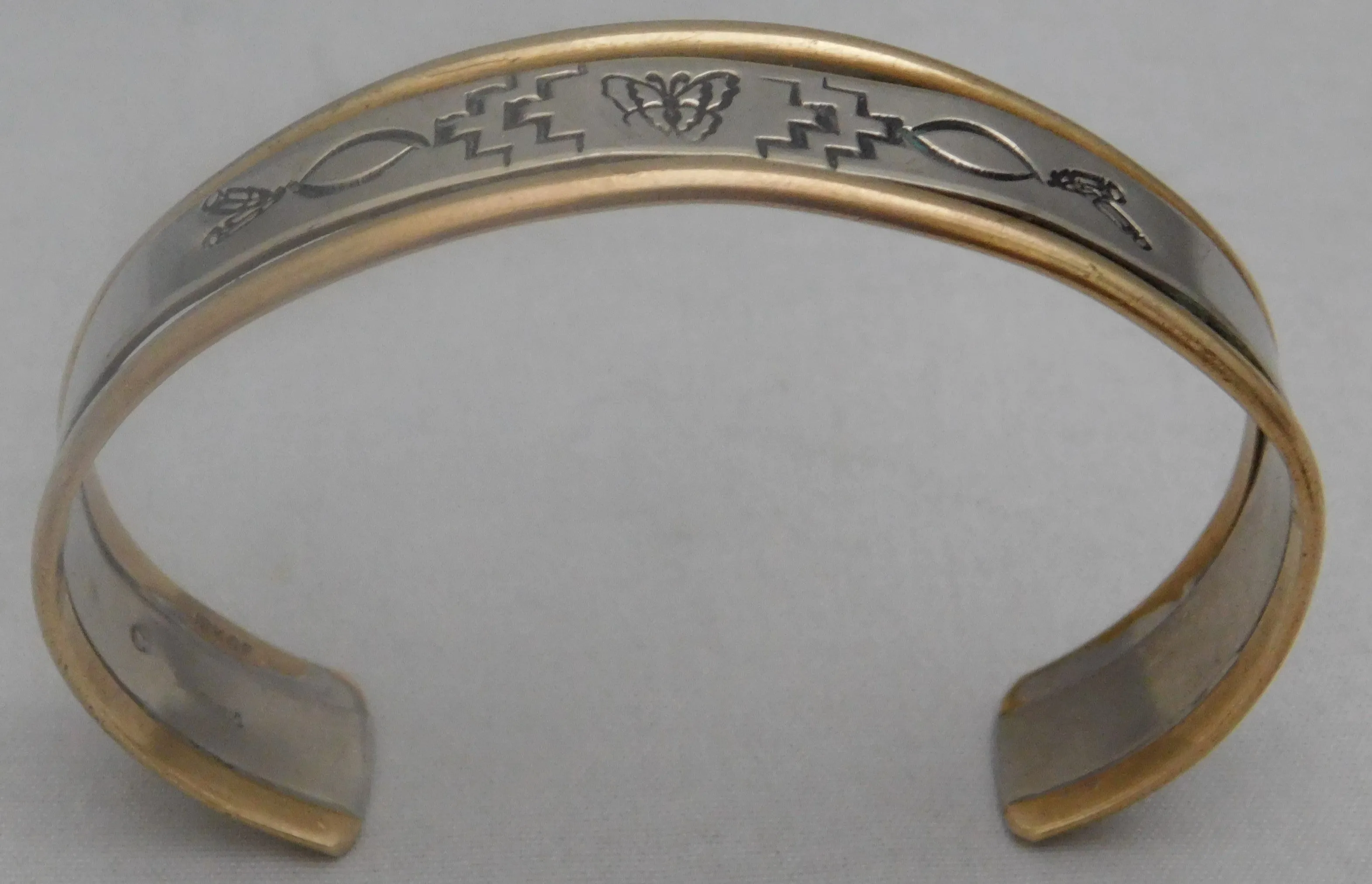 Old Pawn Native American 12k Gold Filled and Sterling Silver Cuff Bracelet