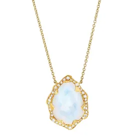 Queen Water Drop Moonstone Necklace with Full Pavé Diamond Halo