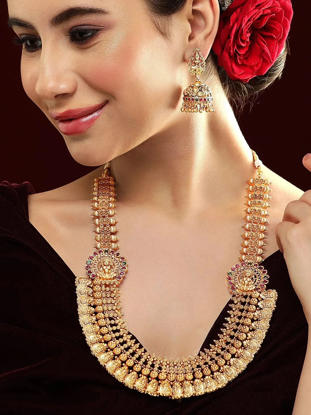 Rubans 22k Gold Plated Temple Jewellery Set