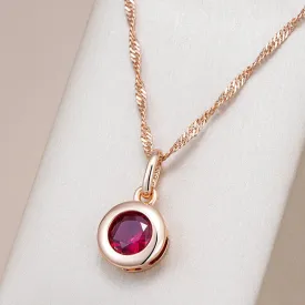 Shiny Red Natural Zircon Pendant Necklace – Rose Gold Ethnic Vintage Jewelry