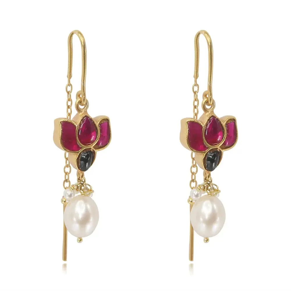 Silver 92.5 Lotus Sui Dhaga Earrings