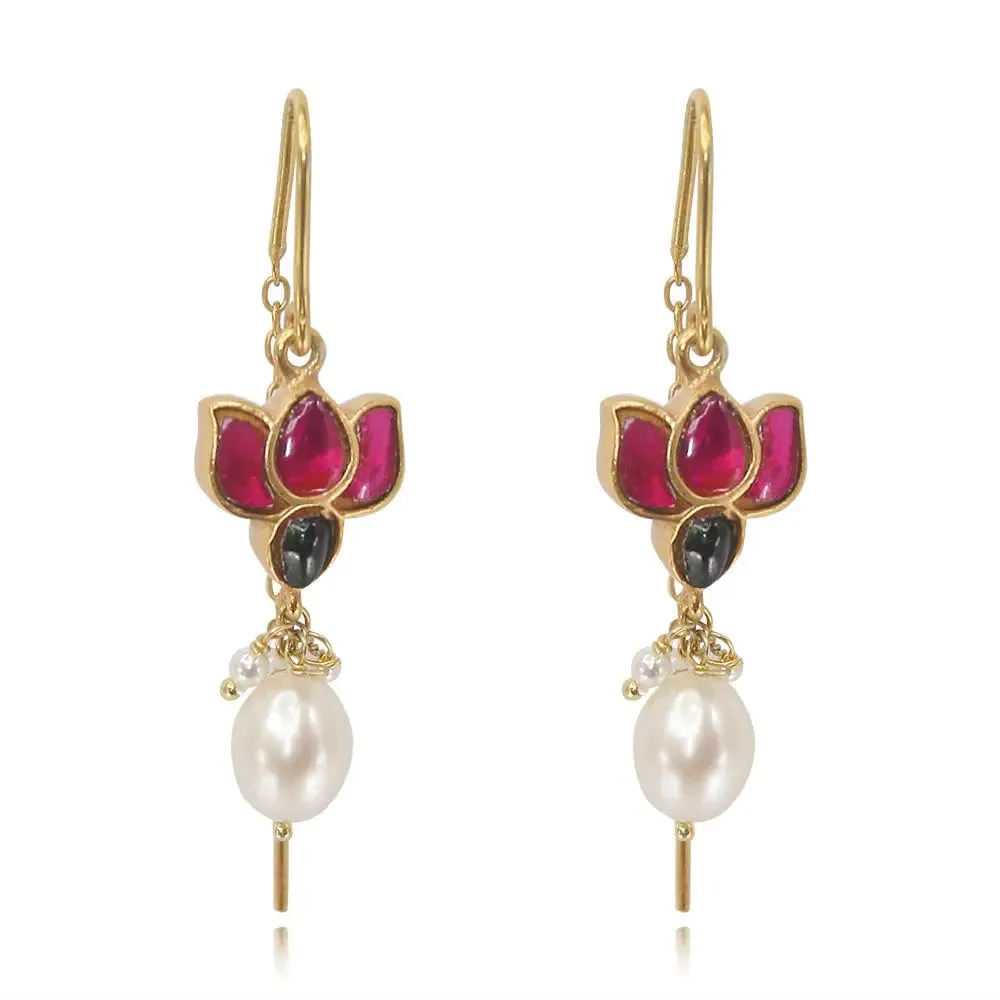Silver 92.5 Lotus Sui Dhaga Earrings