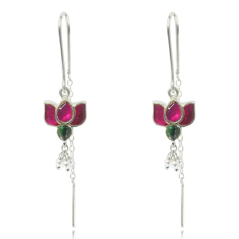 Silver 92.5 Lotus Sui Dhaga Earrings