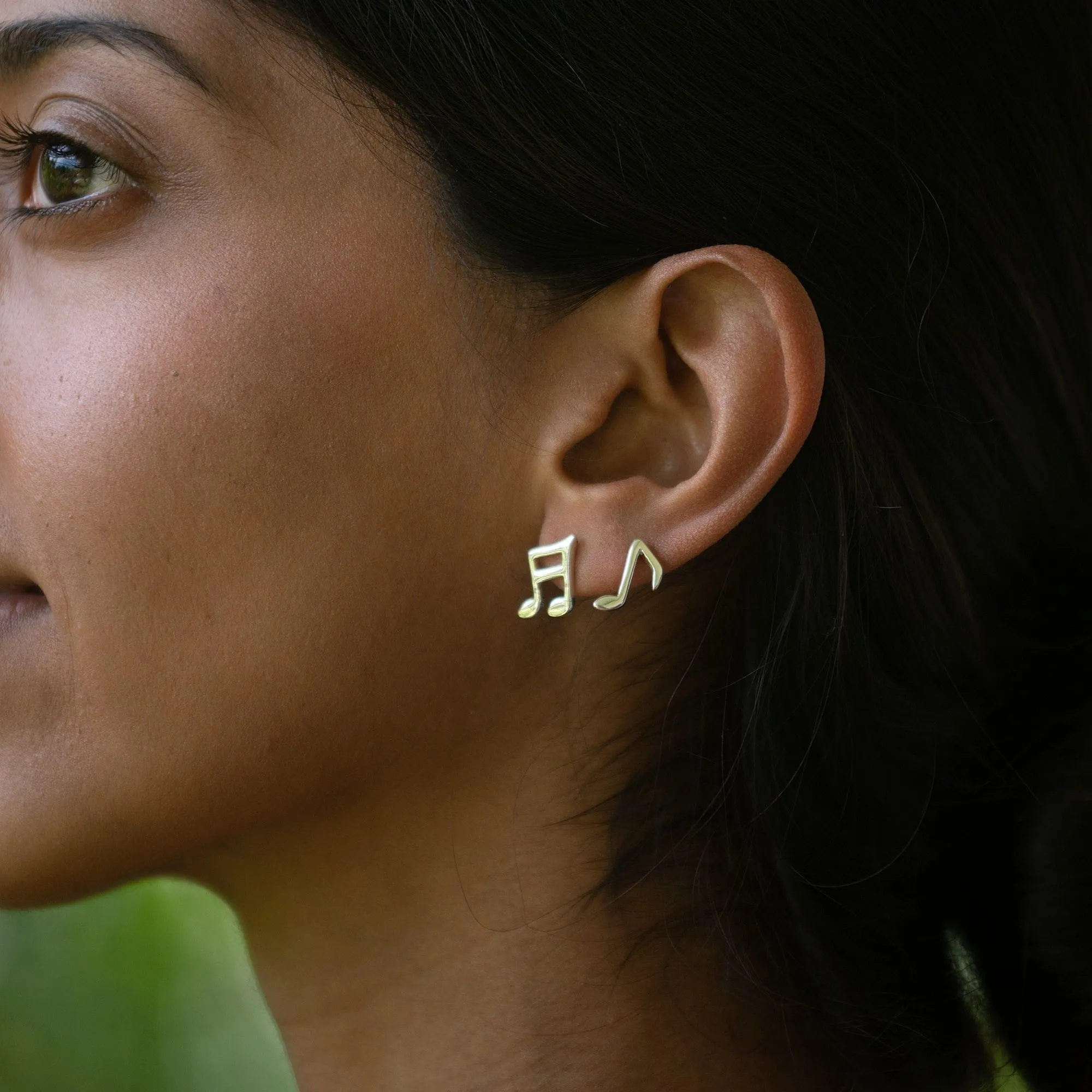Silver Music Note Stud Earrings