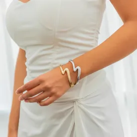 Simple Curved Z-Shaped Glossy Wave Bangles Bracelets