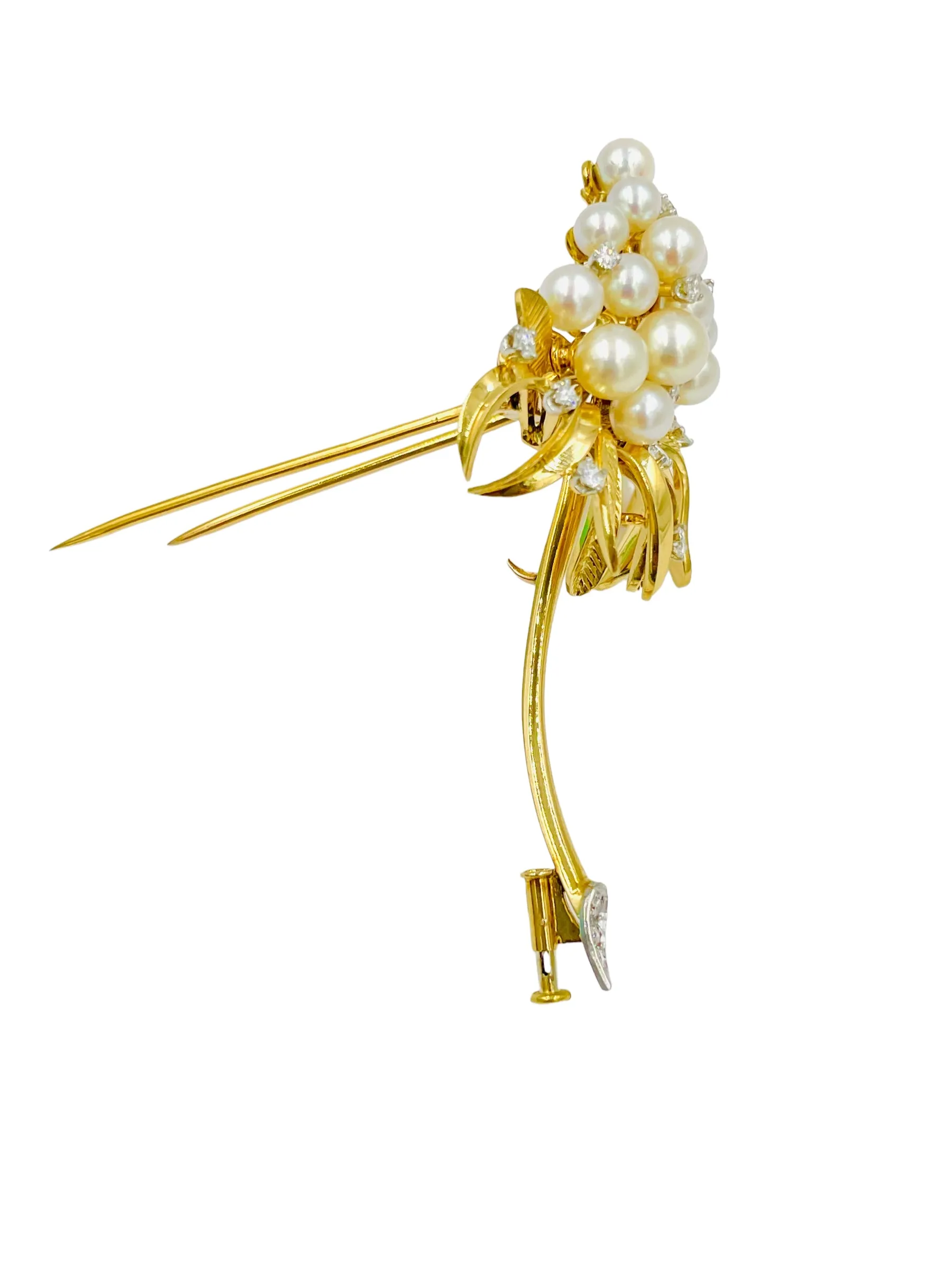 Tiffany Pearl Diamond Yellow Gold Brooch
