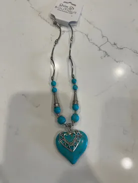 Turquoise Stone & Silver Heart Necklace