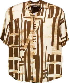 Zara Brown Geometric Print Relaxed Fit Shirt UK L